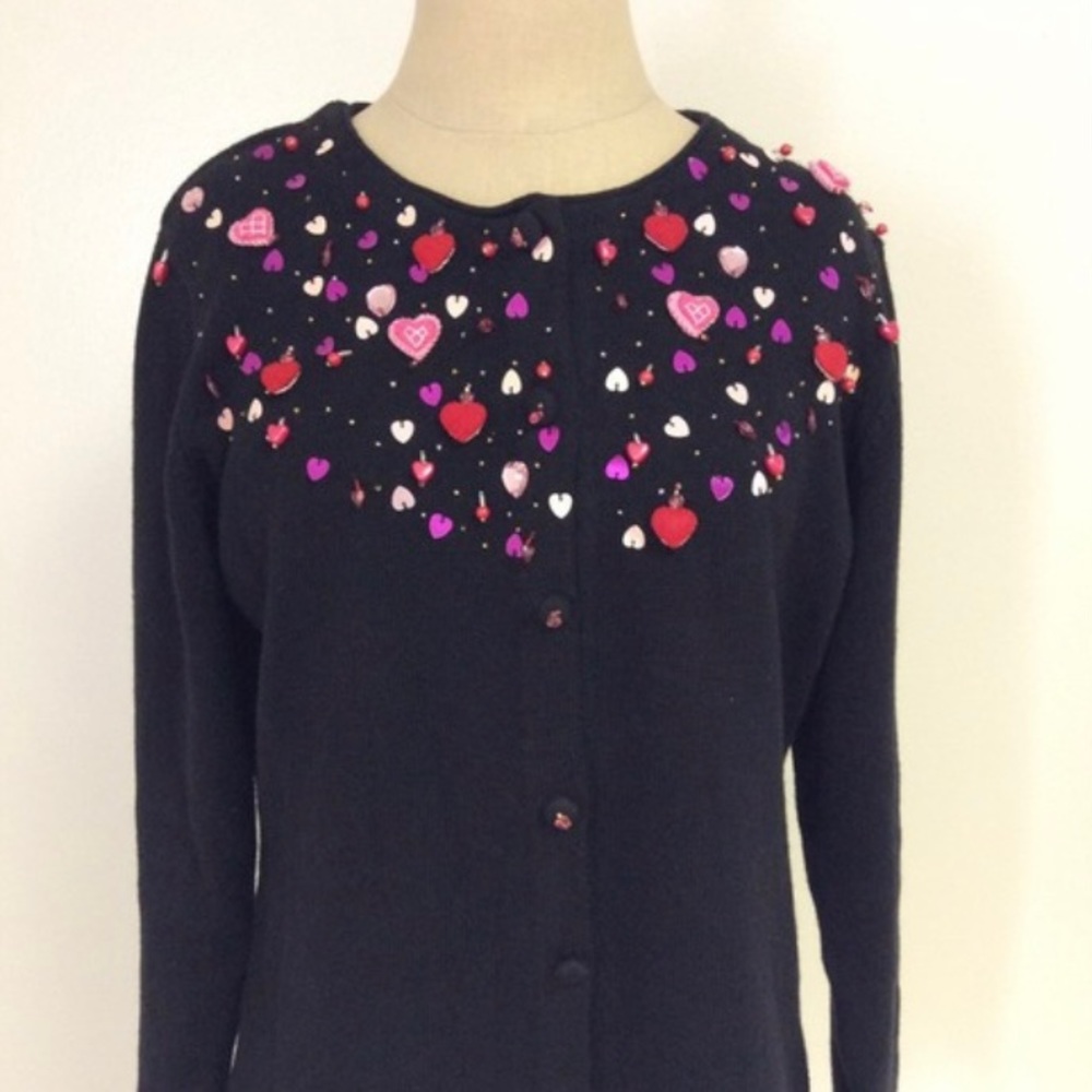 Bobbie Bell Black Sweater w ❤️ Appliqués  & Beads.